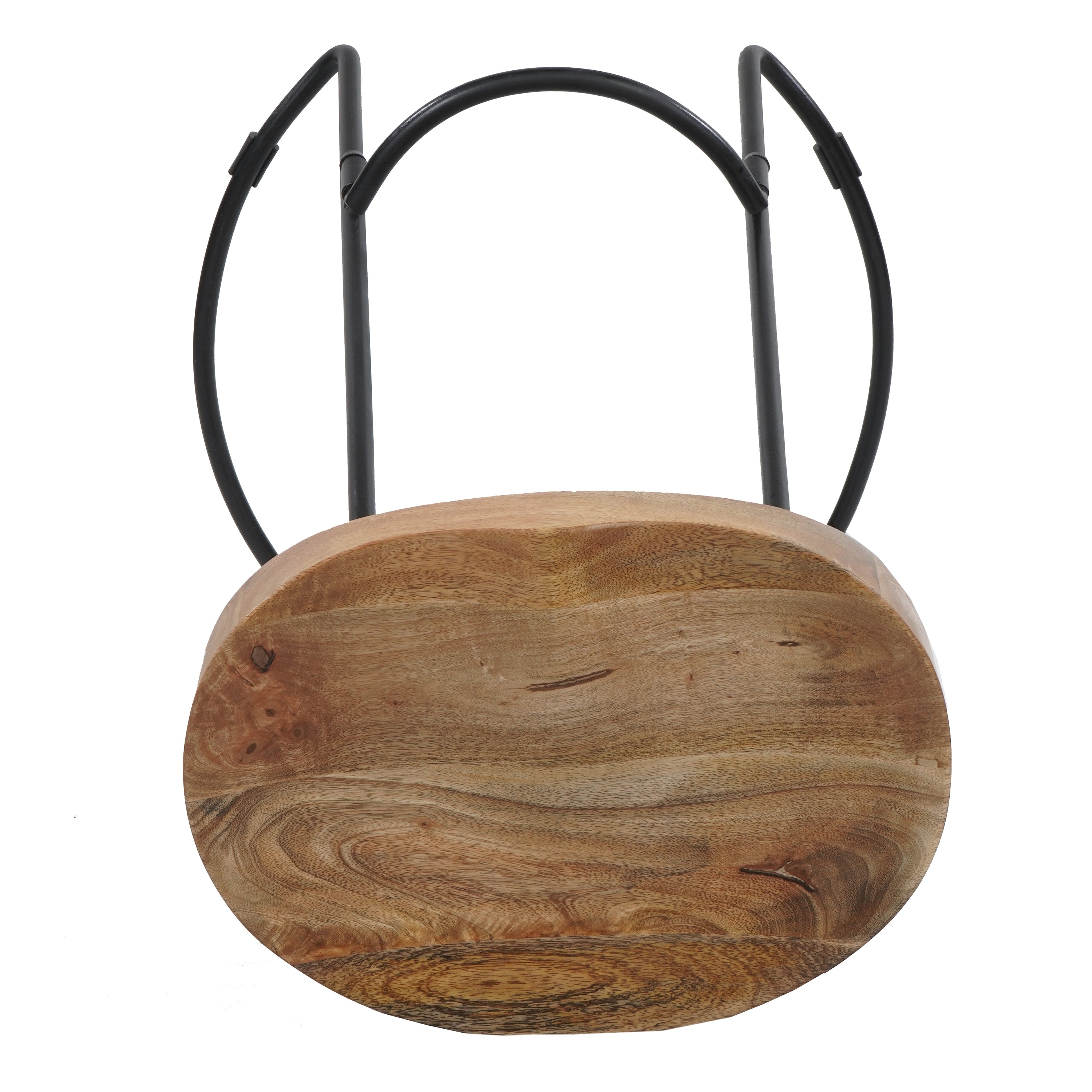 The Urban Port Ela 24 Inch Counter Height Stool, Mango Wood Saddle Seat, Iron Frame, Brown And Black