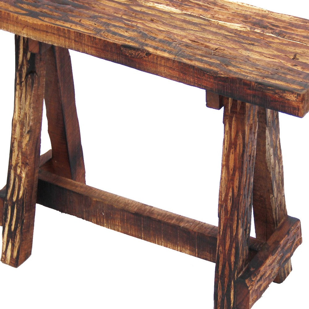 The Urban Port Wooden Garden Patio Bench With Retro Etching, Cappuccino Brown