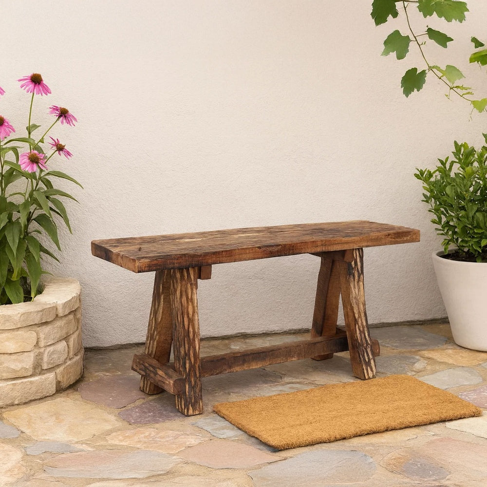 The Urban Port Wooden Garden Patio Bench With Retro Etching, Cappuccino Brown
