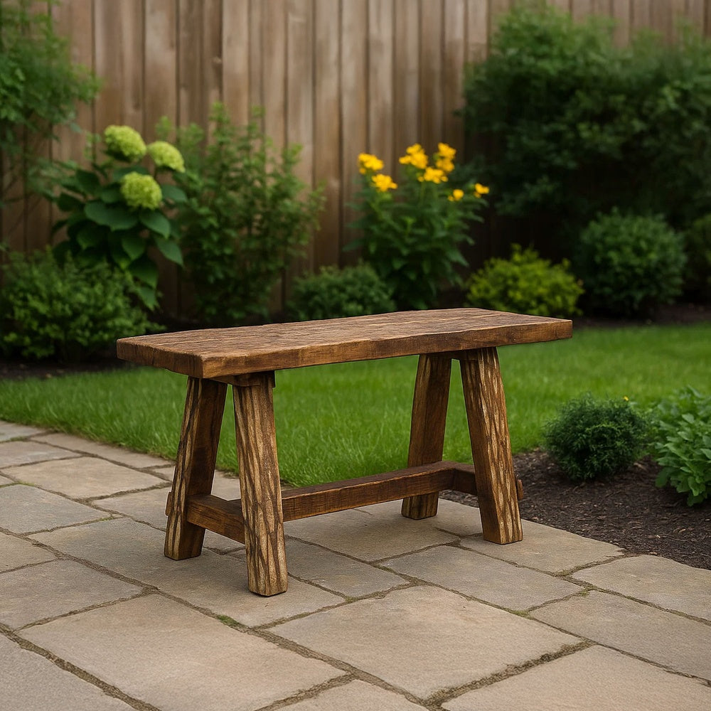 The Urban Port Wooden Garden Patio Bench With Retro Etching, Cappuccino Brown