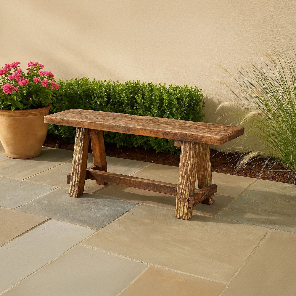The Urban Port Wooden Garden Patio Bench With Retro Etching, Cappuccino Brown
