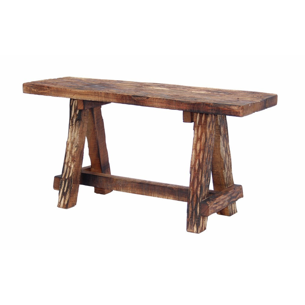 The Urban Port Wooden Garden Patio Bench With Retro Etching, Cappuccino Brown