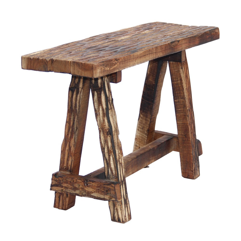 The Urban Port Wooden Garden Patio Bench With Retro Etching, Cappuccino Brown