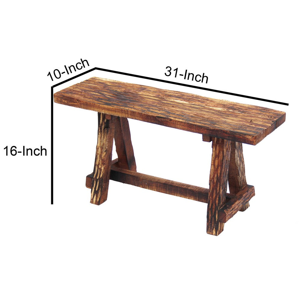 The Urban Port Wooden Garden Patio Bench With Retro Etching, Cappuccino Brown