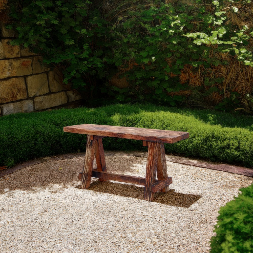 The Urban Port Wooden Garden Patio Bench With Retro Etching, Cappuccino Brown