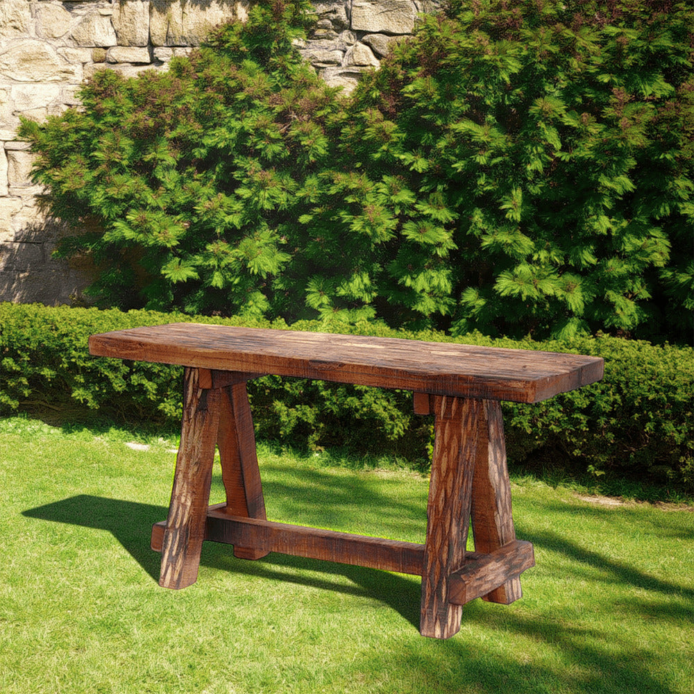 The Urban Port Wooden Garden Patio Bench With Retro Etching, Cappuccino Brown