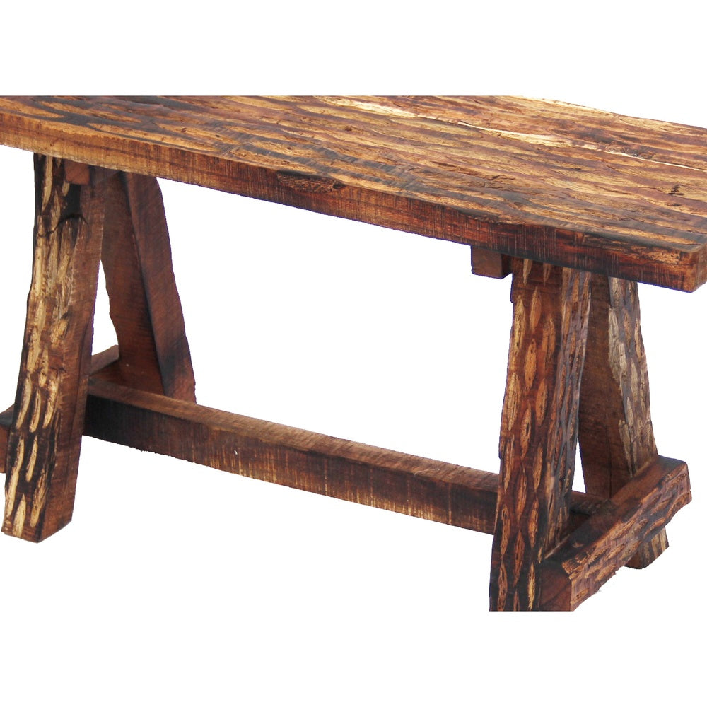 The Urban Port Wooden Garden Patio Bench With Retro Etching, Cappuccino Brown