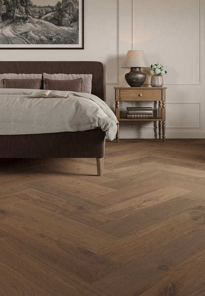 Mannington Maison Artisan Walnut Herringbone 7" x 35" Hardwood Plank Natural
