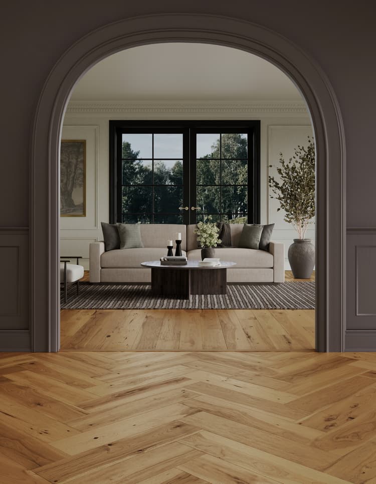 Mannington Maison Provence Herringbone 7" x 35" Hardwood Plank Champagne