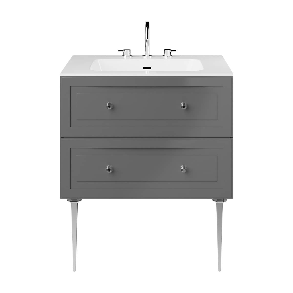 Soho Studio Alma Gray 30" Single Vanity w/ Chrome Legs & Knobs with Integrated White Solid Surface Top Gray