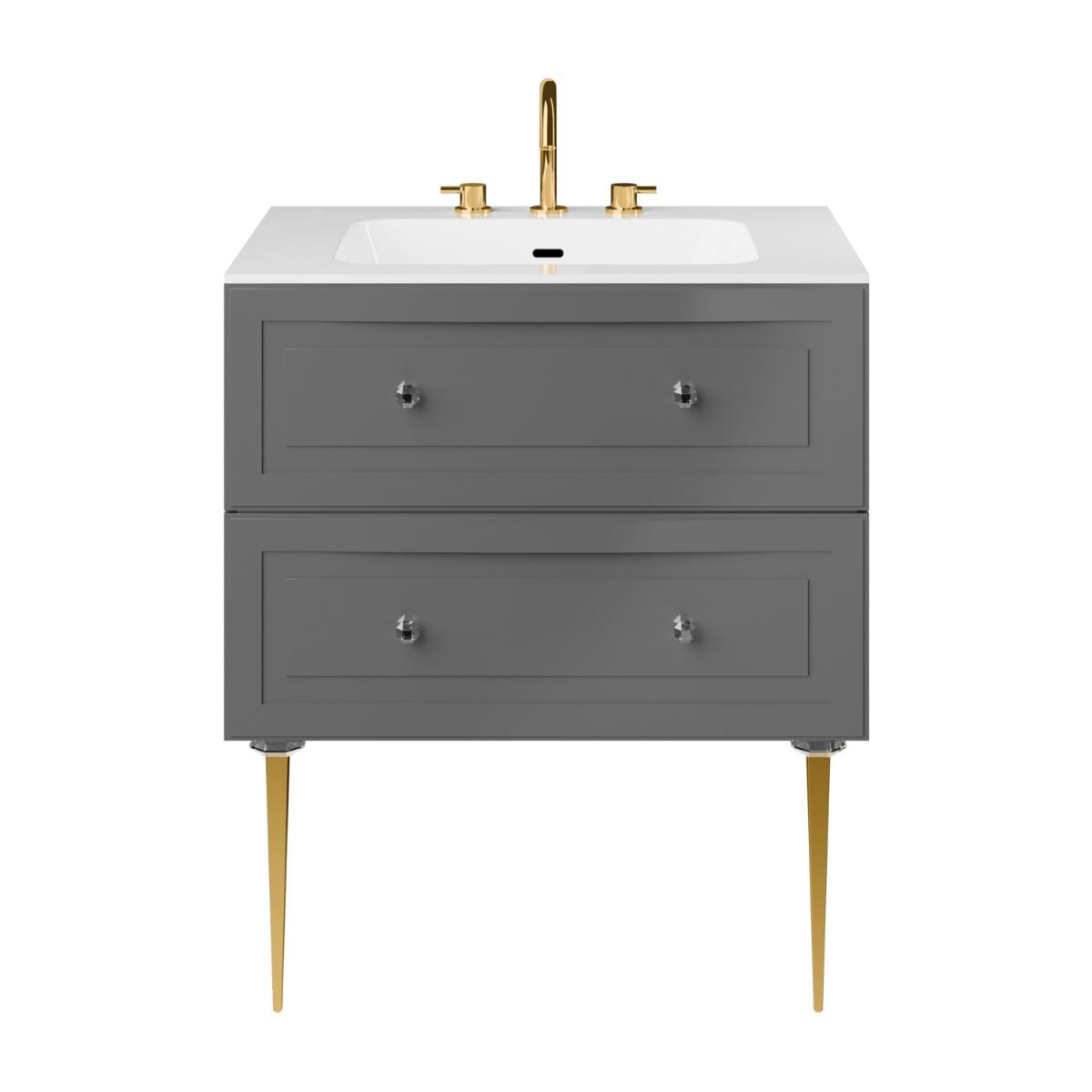 Soho Studio Alma Gray 30" Single Vanity w/ Gold Legs & Knobs with Integrated White Solid Surface Top Gray