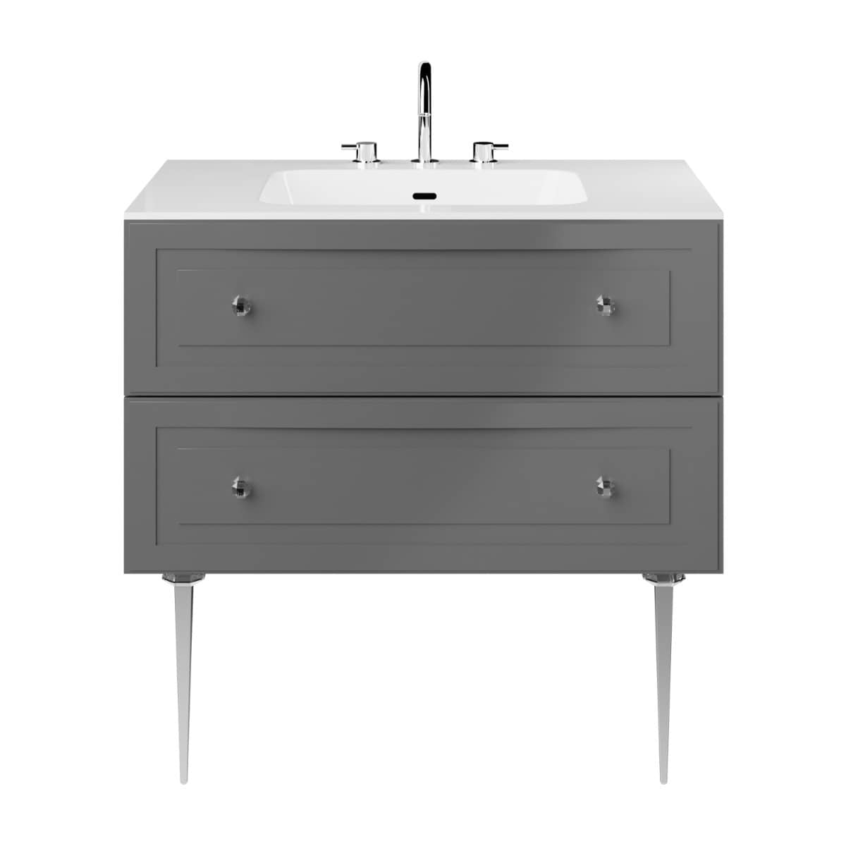 Soho Studio Alma Gray 36" Single Vanity w/ Chrome Legs & Knobs with Integrated White Solid Surface Top Gray