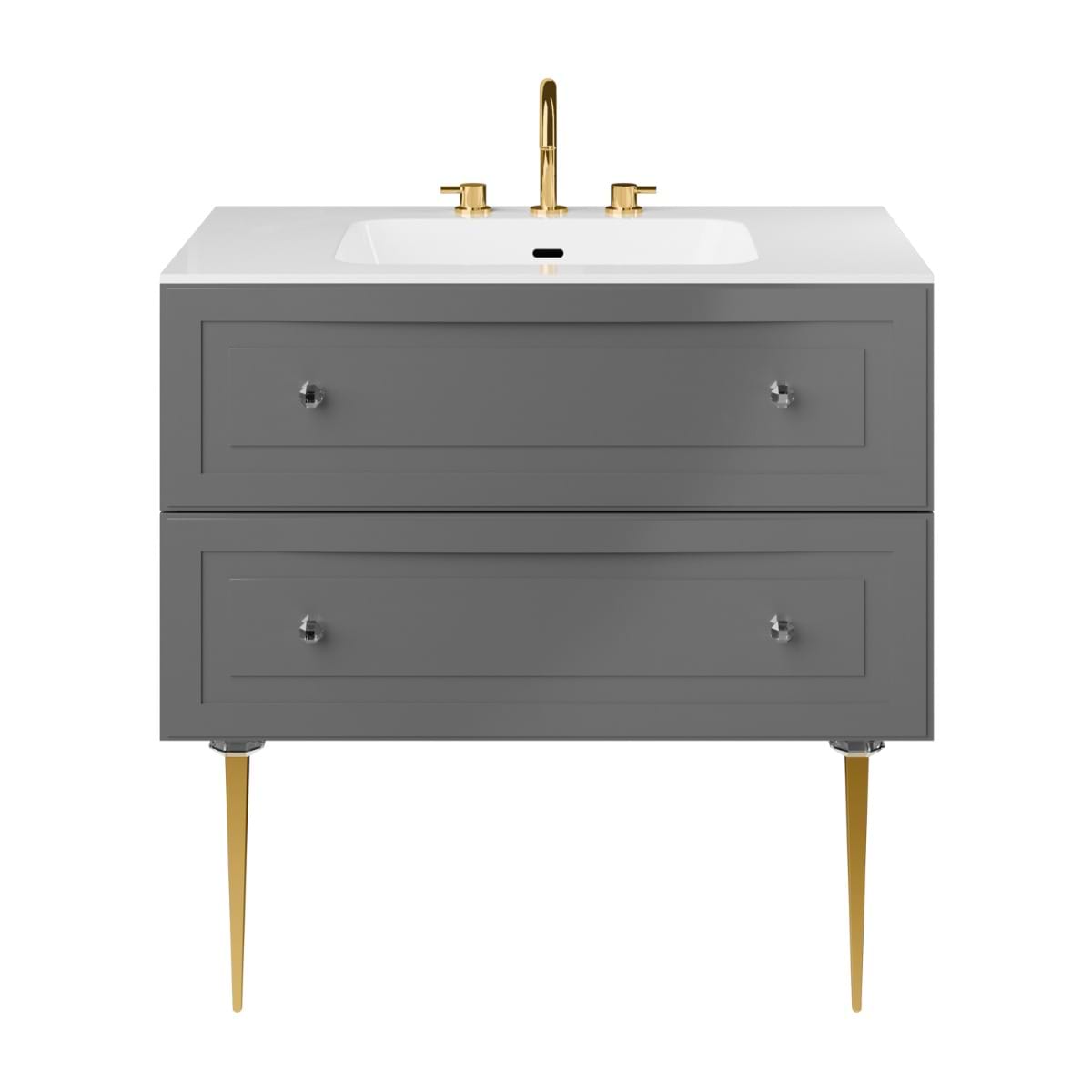 Soho Studio Alma Gray 36" Single Vanity w/ Gold Legs & Knobs with Integrated White Solid Surface Top Gray