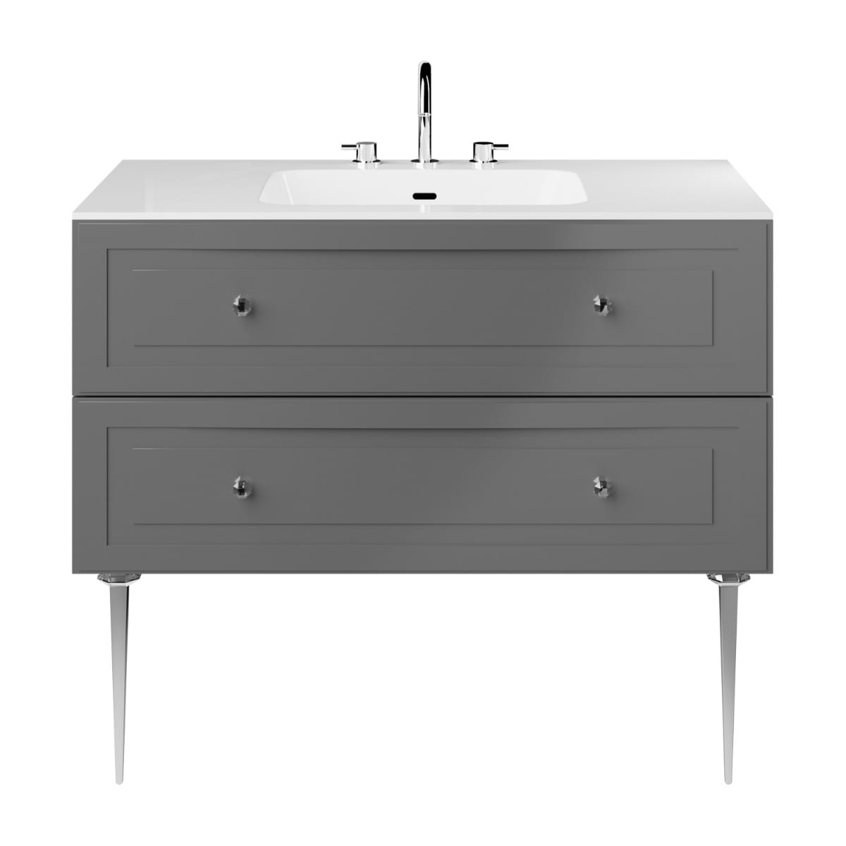 Soho Studio Alma Gray 42" Single Vanity w/ Chrome Legs & Knobs with Integrated White Solid Surface Top Gray