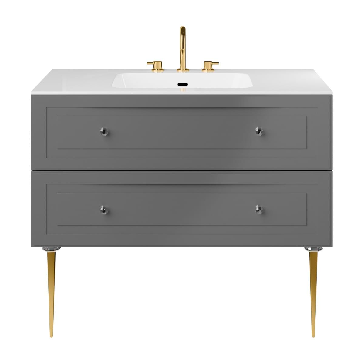 Soho Studio Alma Gray 42" Single Vanity w/ Gold Legs & Knobs with Integrated White Solid Surface Top Gray