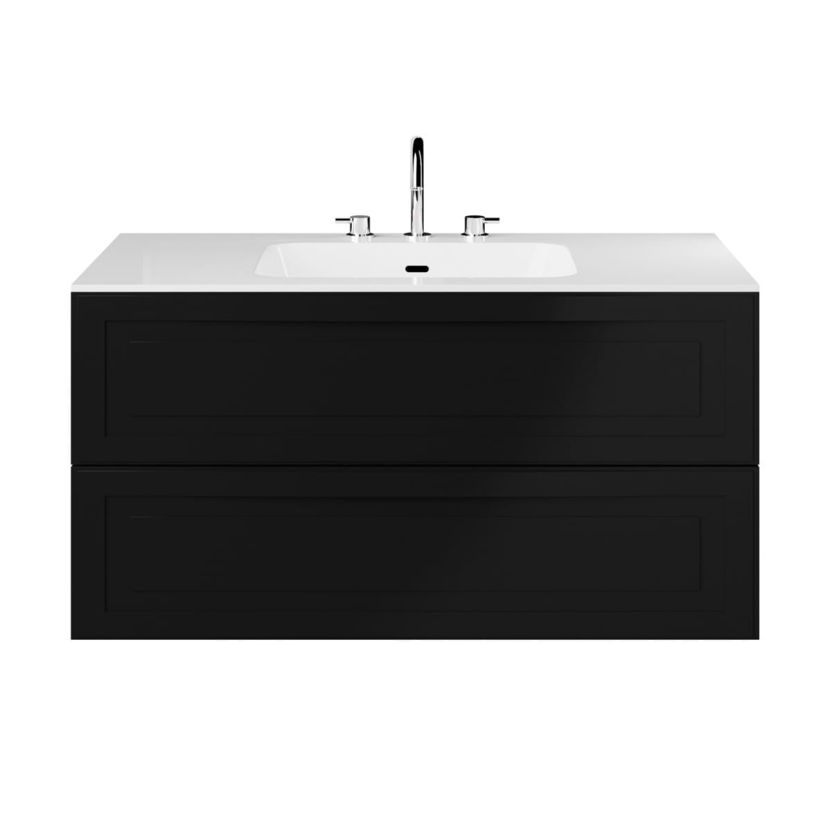 Soho Studio Alma Black 42" Single Vanity with Integrated White Solid Surface Top Black