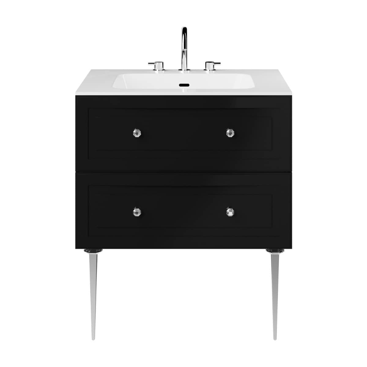 Soho Studio Alma Black 30" Single Vanity w/ Chrome Legs & Knobs with Integrated White Solid Surface Top Black