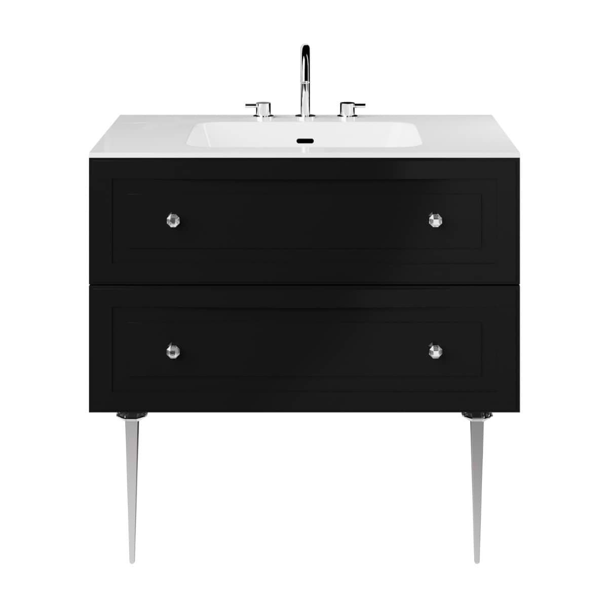 Soho Studio Alma Black 36" Single Vanity w/ Chrome Legs & Knobs with Integrated White Solid Surface Top Black