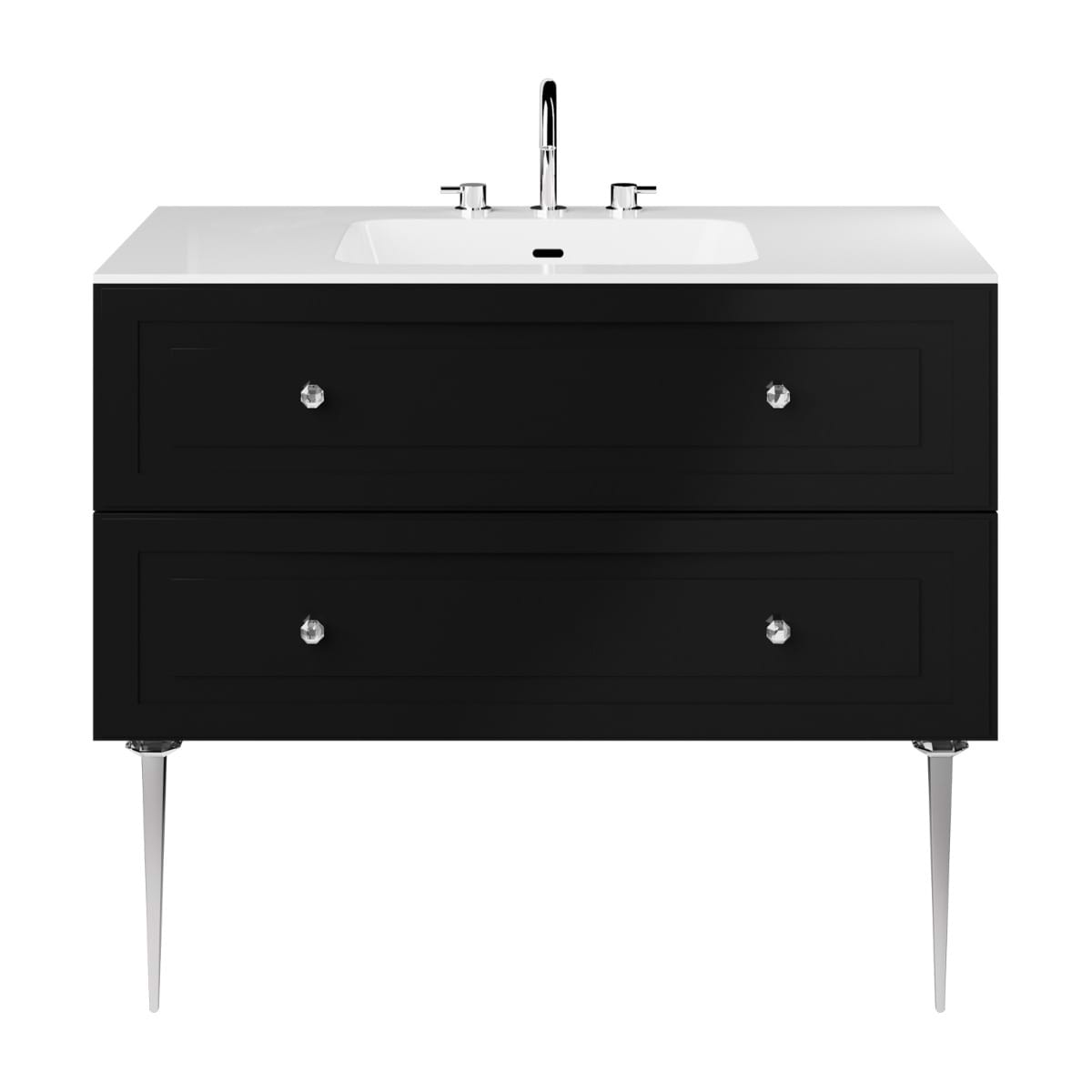 Soho Studio Alma Black 42" Single Vanity w/ Chrome Legs & Knobs with Integrated White Solid Surface Top Black