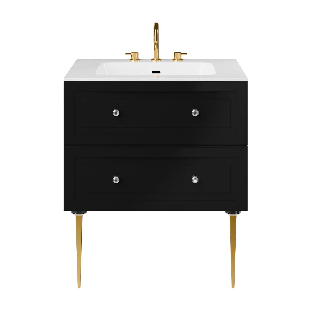 Soho Studio Alma Black 30" Single Vanity w/ Gold Legs & Knobs with Integrated White Solid Surface Top Black