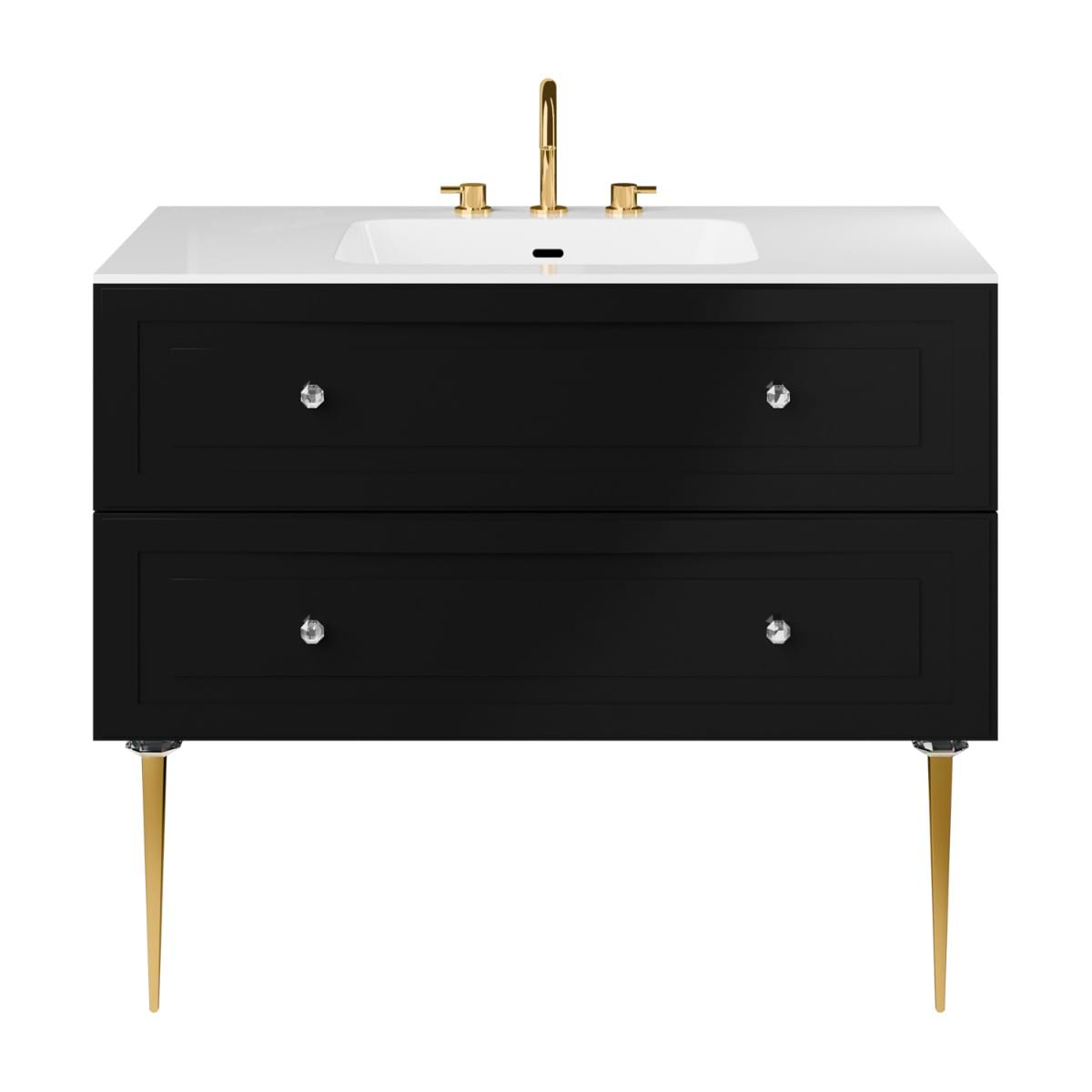Soho Studio Alma Black 42" Single Vanity w/ Gold Legs & Knobs with Integrated White Solid Surface Top Black