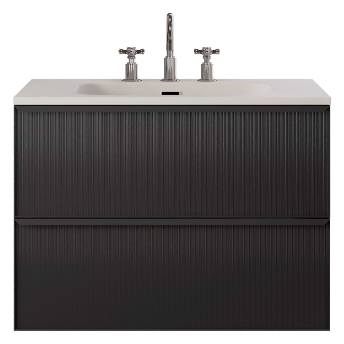 Soho Studio Astor Black 30" Single Vanity with Integrated White Solid SurfaceTop Black