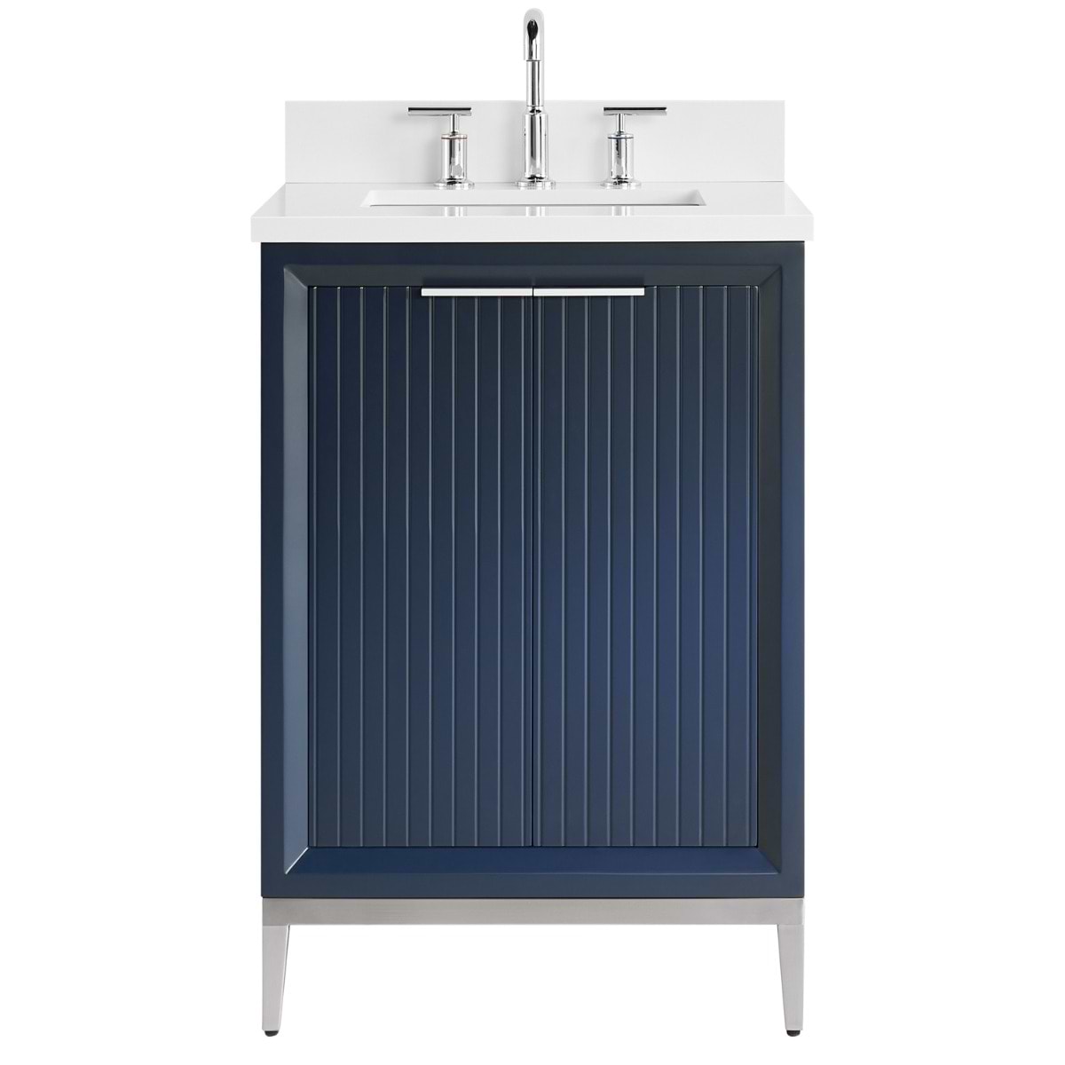 Soho Studio Bungalow Navy and Silver 24" Single Vanity with Pure White Quartz Top Navy and Silver