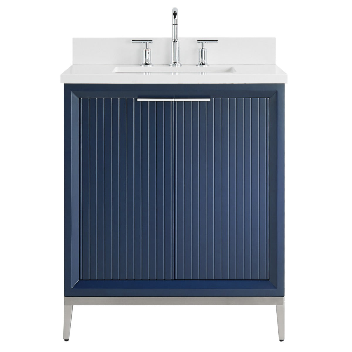 Soho Studio Bungalow Navy and Silver 30" Single Vanity with Pure White Quartz Top Navy and Silver