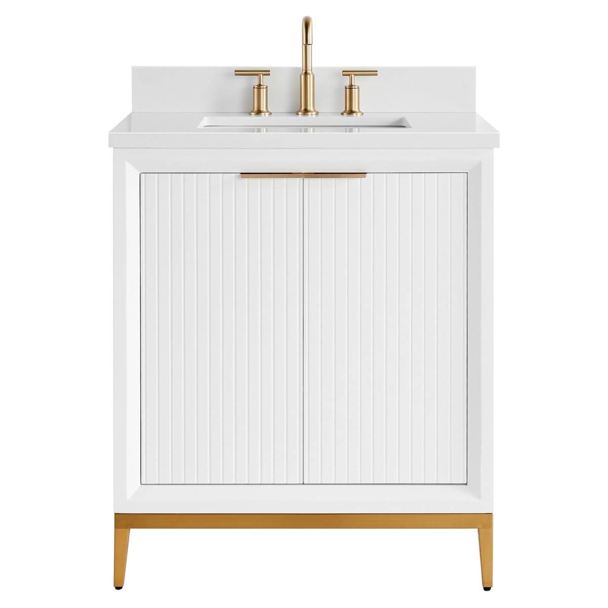 Soho Studio Bungalow White and Gold 30" Single Vanity with Pure White Quartz Top White and Gold