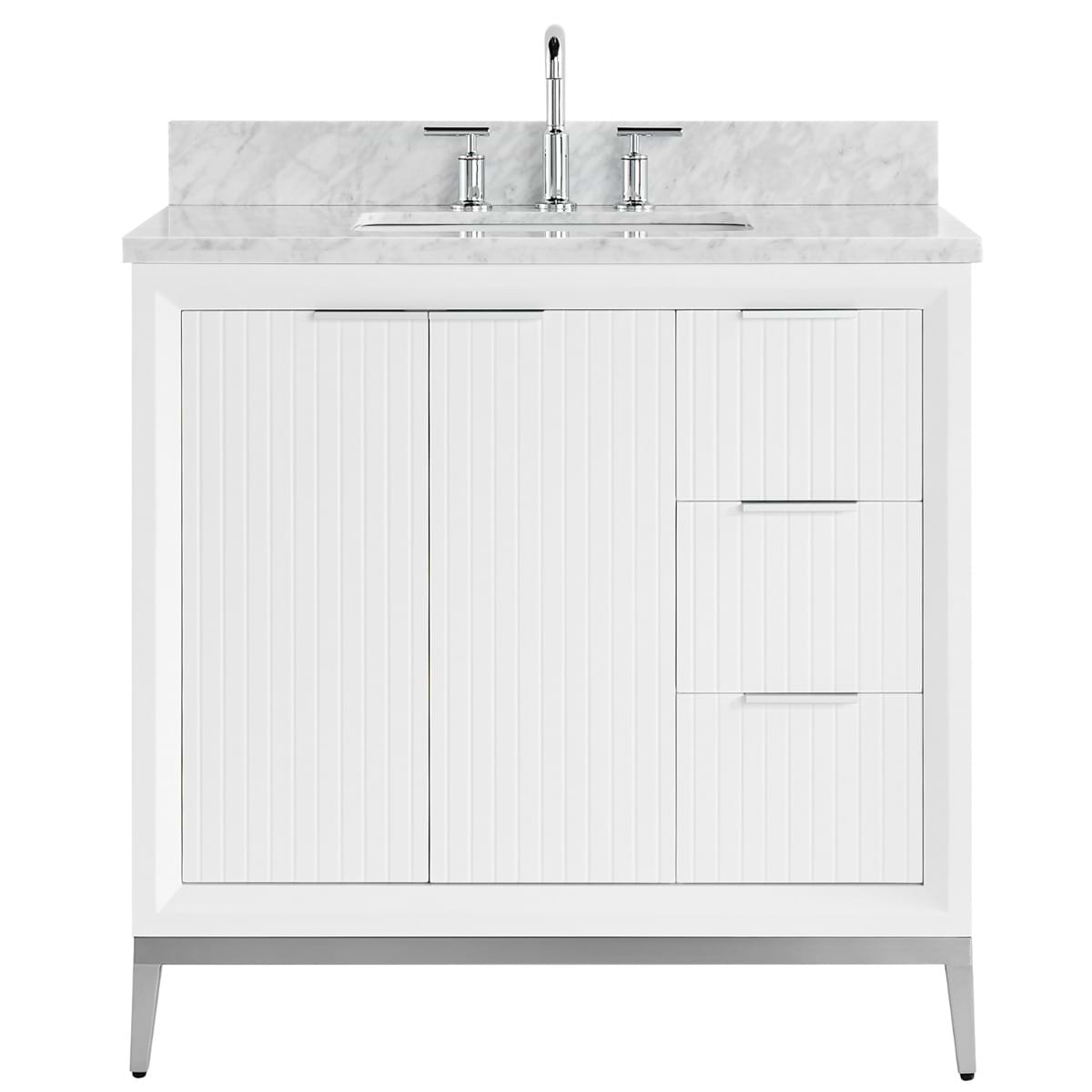 Soho Studio Bungalow White and Silver 36" Single Vanity with Carrara Marble Top White and Silver