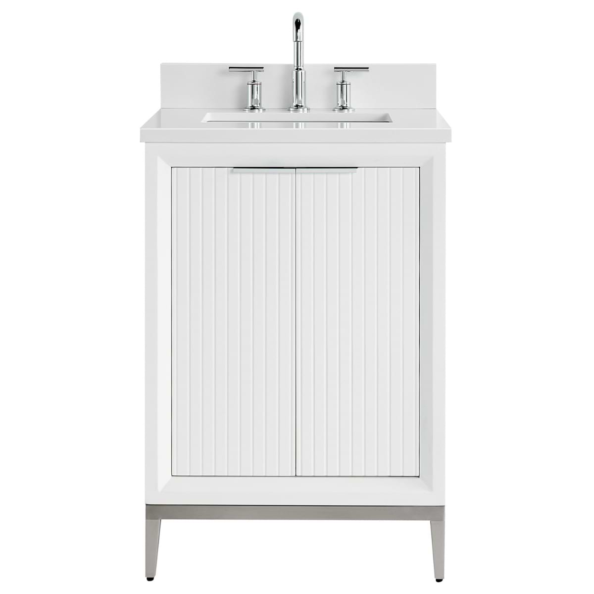 Soho Studio Bungalow White and Silver 24" Single Vanity with Pure White Quartz Top White and Silver