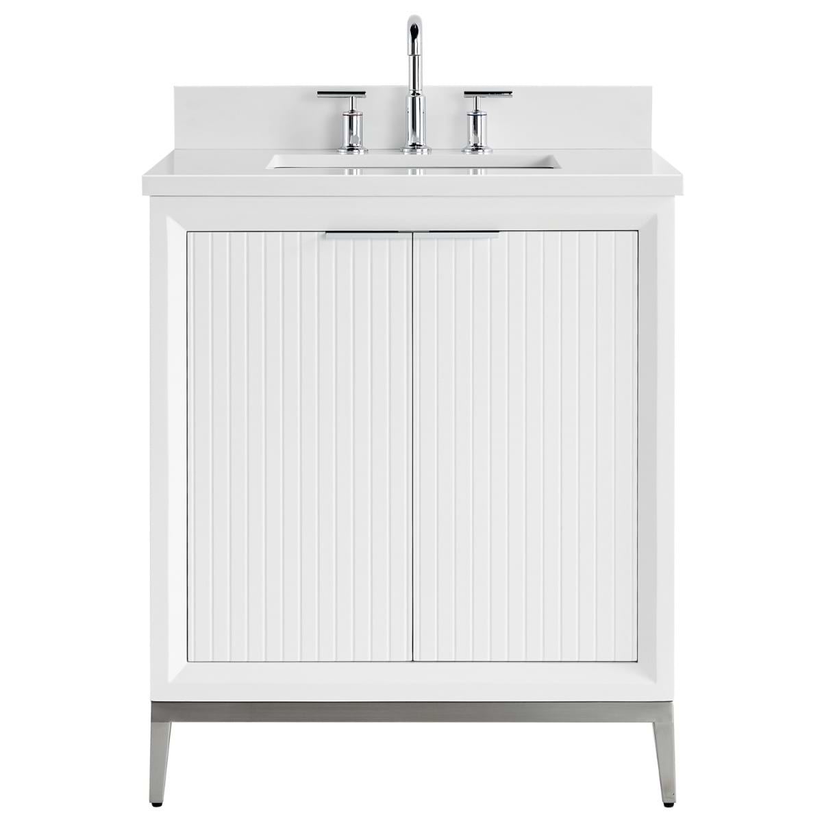 Soho Studio Bungalow White and Silver 30" Single Vanity with Pure White Quartz Top White and Silver