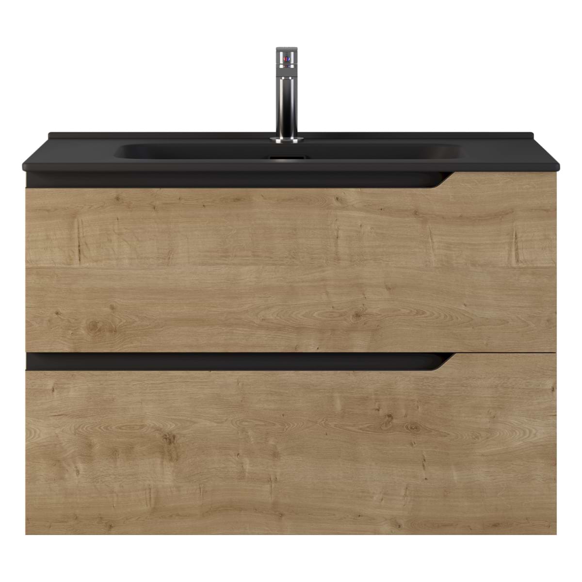 Soho Studio Duo Blonde Wood 32" Single Vanity with Integrated Black Ceramic Top Blonde Wood