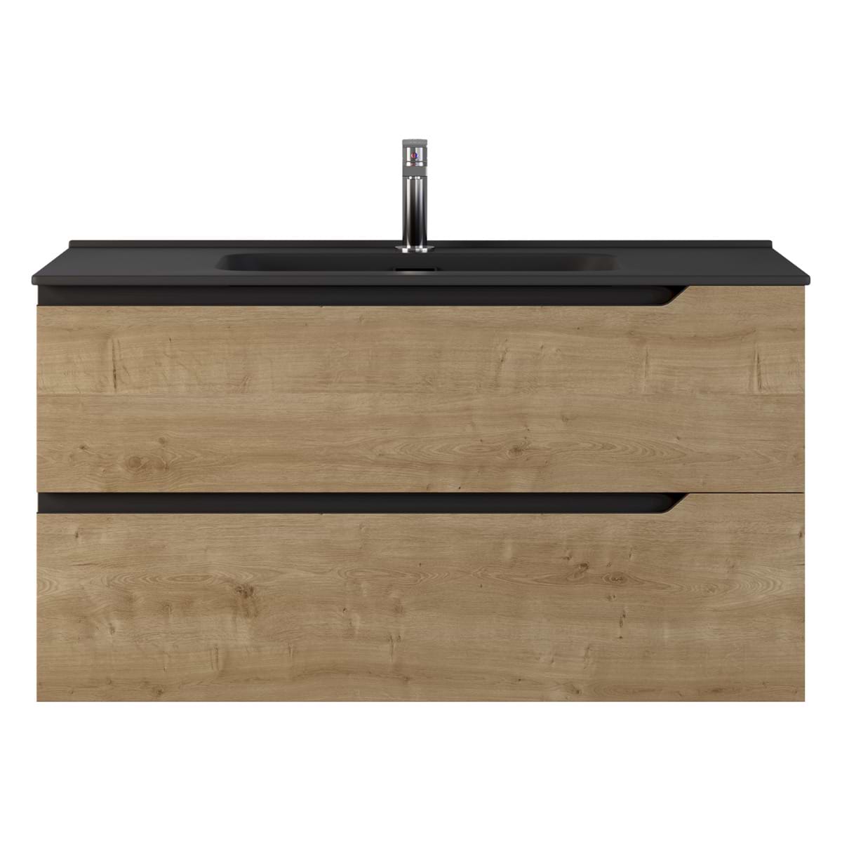 Soho Studio Duo Blonde Wood 40" Single Vanity with Integrated Black Ceramic Top Blonde Wood