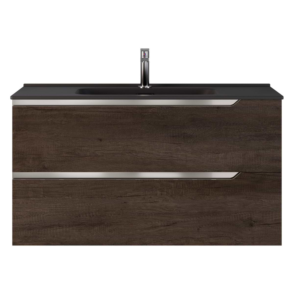 Soho Studio Duo Weathered Oak 40" Single Vanity with Integrated Black Ceramic Top Weathered Oak