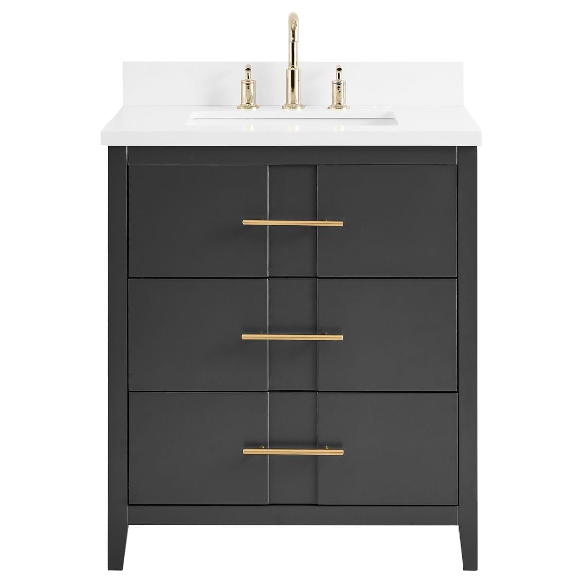 Soho Studio Iconic Charcoal and Gold 30" Single Vanity with Pure White Quartz Top Charcoal and Gold