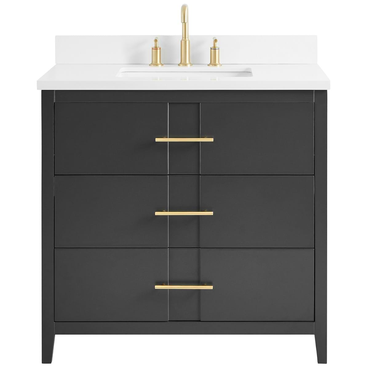 Soho Studio Iconic Charcoal and Gold 36" Single Vanity with Pure White Quartz Top Charcoal and Gold