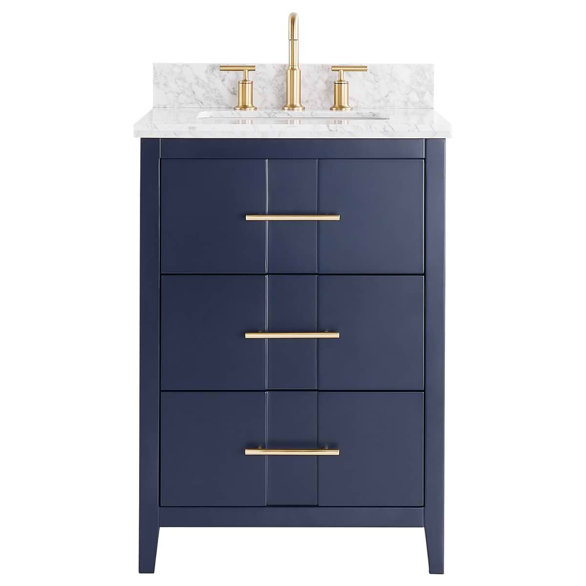 Soho Studio Iconic Navy and Gold 24" Single Vanity with Carrara Marble Top Navy and Gold