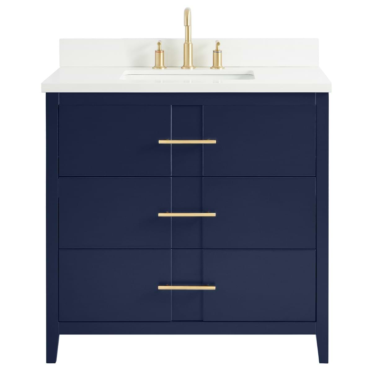 Soho Studio Iconic Navy and Gold 36" Single Vanity with Pure White Quartz Top Navy and Gold