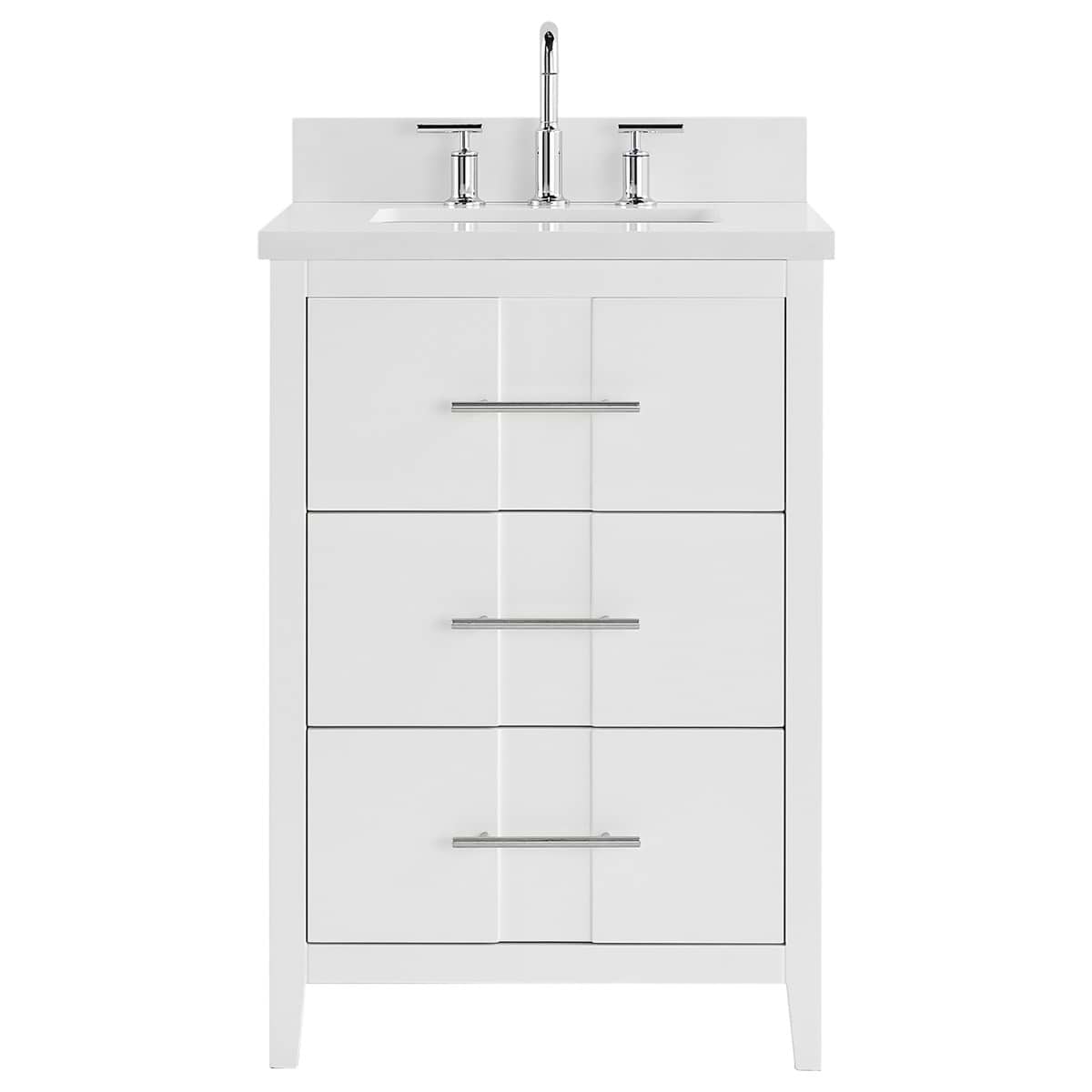 Soho Studio Iconic White and Silver 24" Single Vanity with Pure White Quartz Top White and Silver