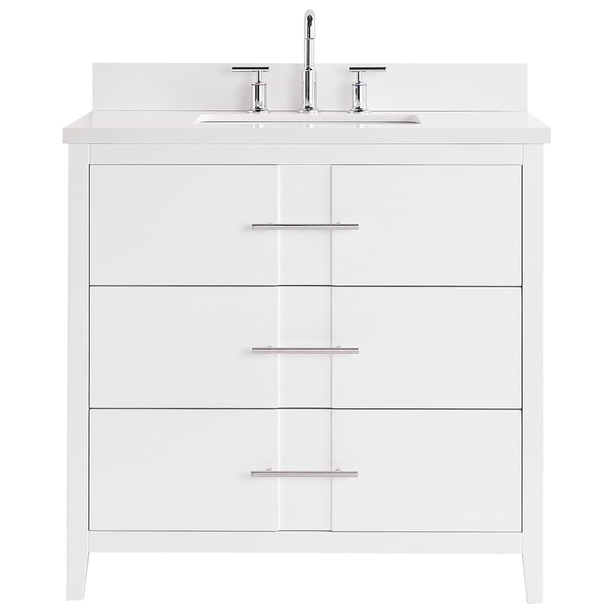 Soho Studio Iconic White and Silver 36" Single Vanity with Pure White Quartz Top White and Silver