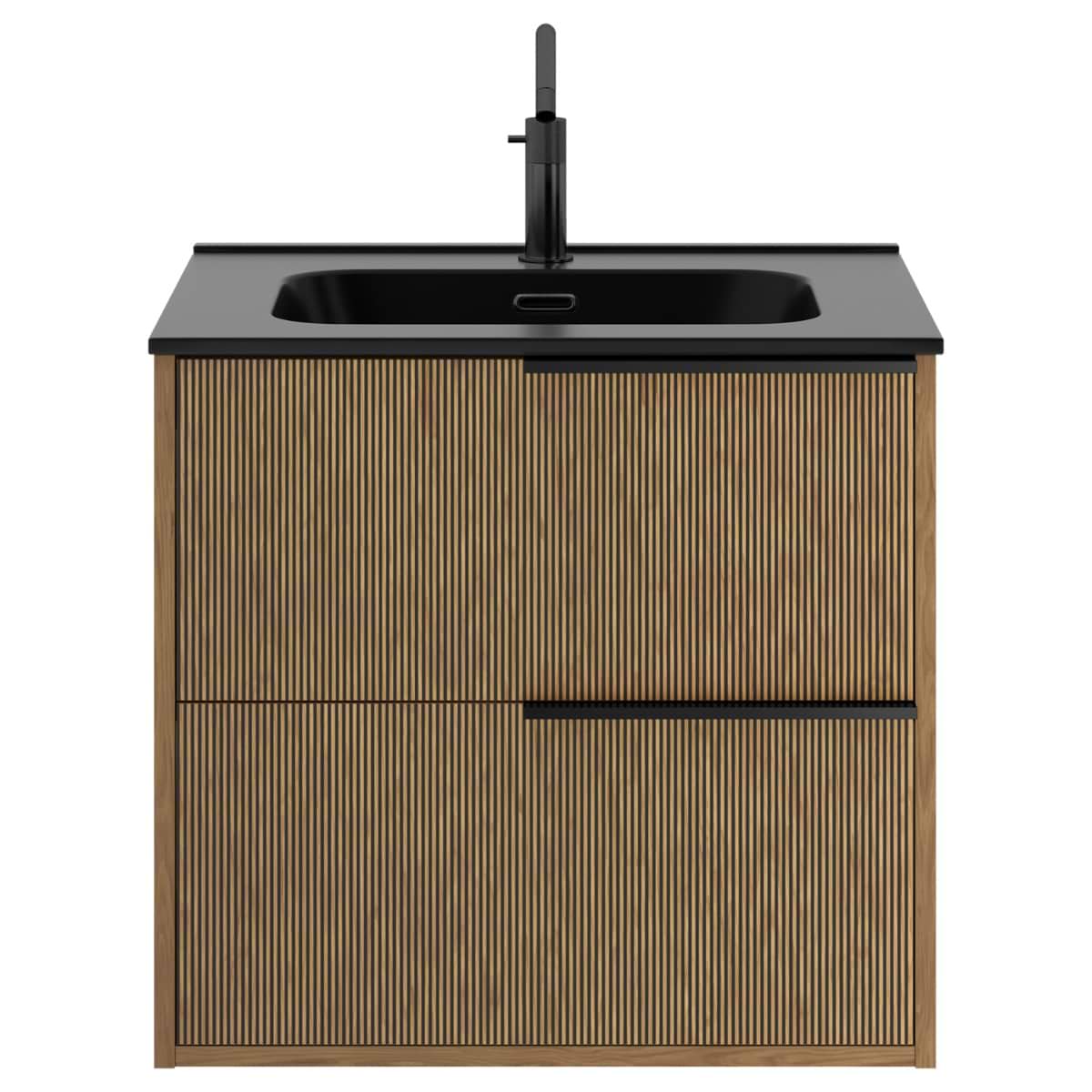 Soho Studio Kora Art Faux Fluted 24" Single Vanity with Integrated Black Ceramic Top & Black Handles Black