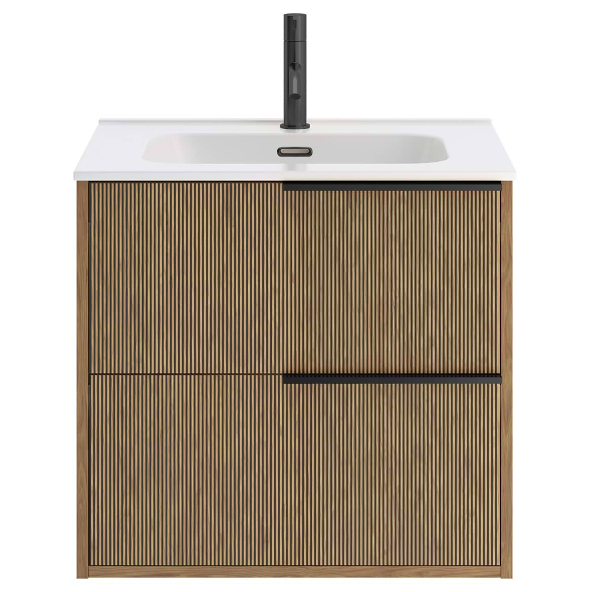 Soho Studio Kora Art Faux Fluted 24" Single Vanity with Integrated White Ceramic Top & Black Handles White and Black