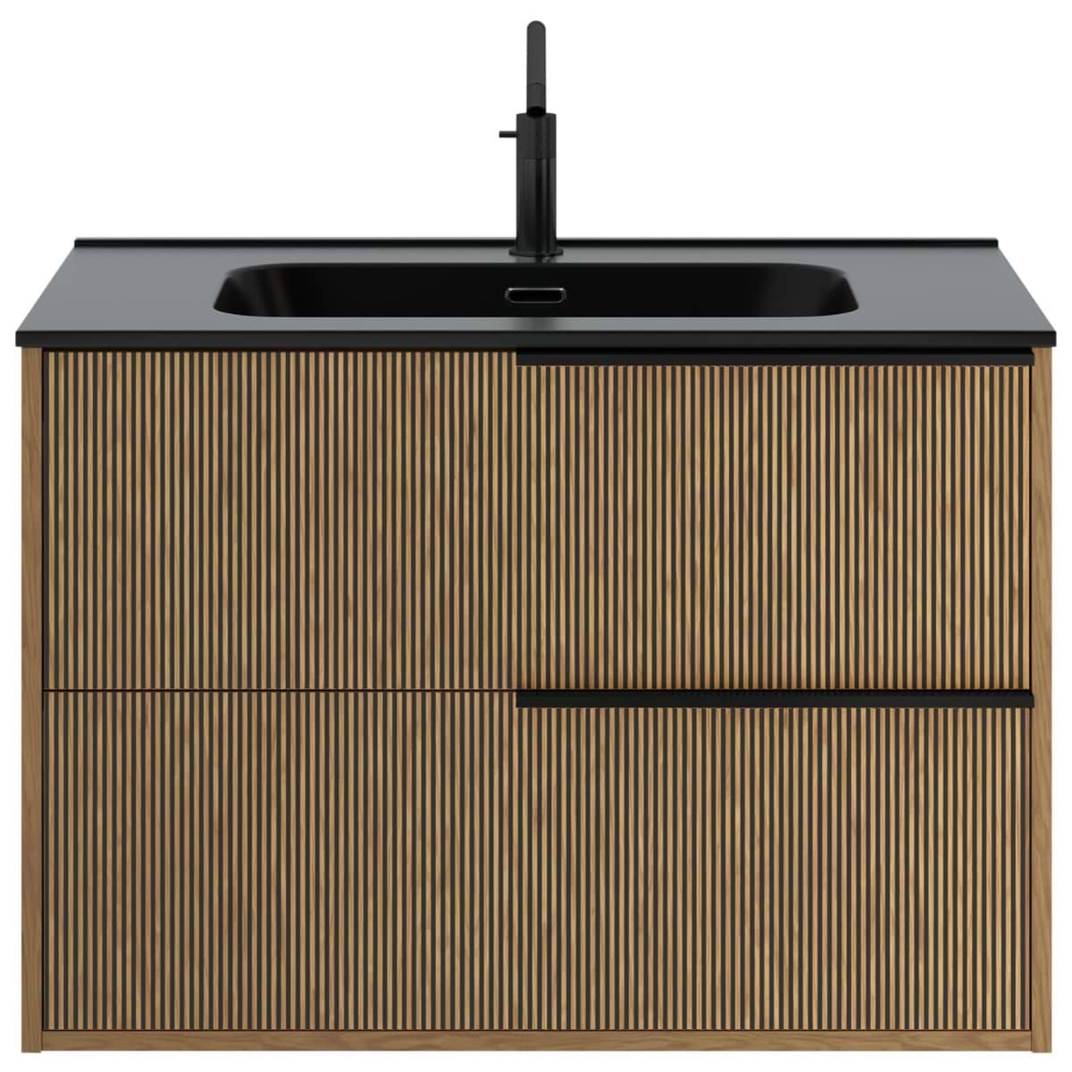 Soho Studio Kora Art Faux Fluted 32" Single Vanity with Integrated Black Ceramic Top & Black Handles Black