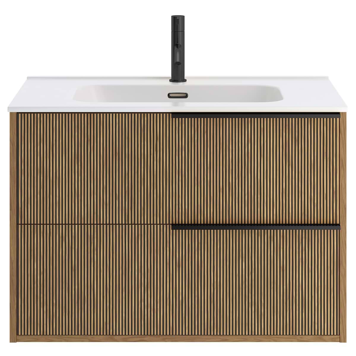 Soho Studio Kora Art Faux Fluted 32" Single Vanity with Integrated White Ceramic Top & Black Handles White and Black