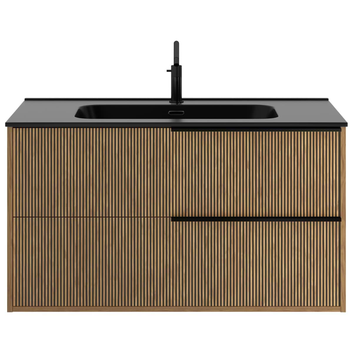 Soho Studio Kora Art Faux Fluted 40" Single Vanity with Integrated Black Ceramic Top & Black Handles Black