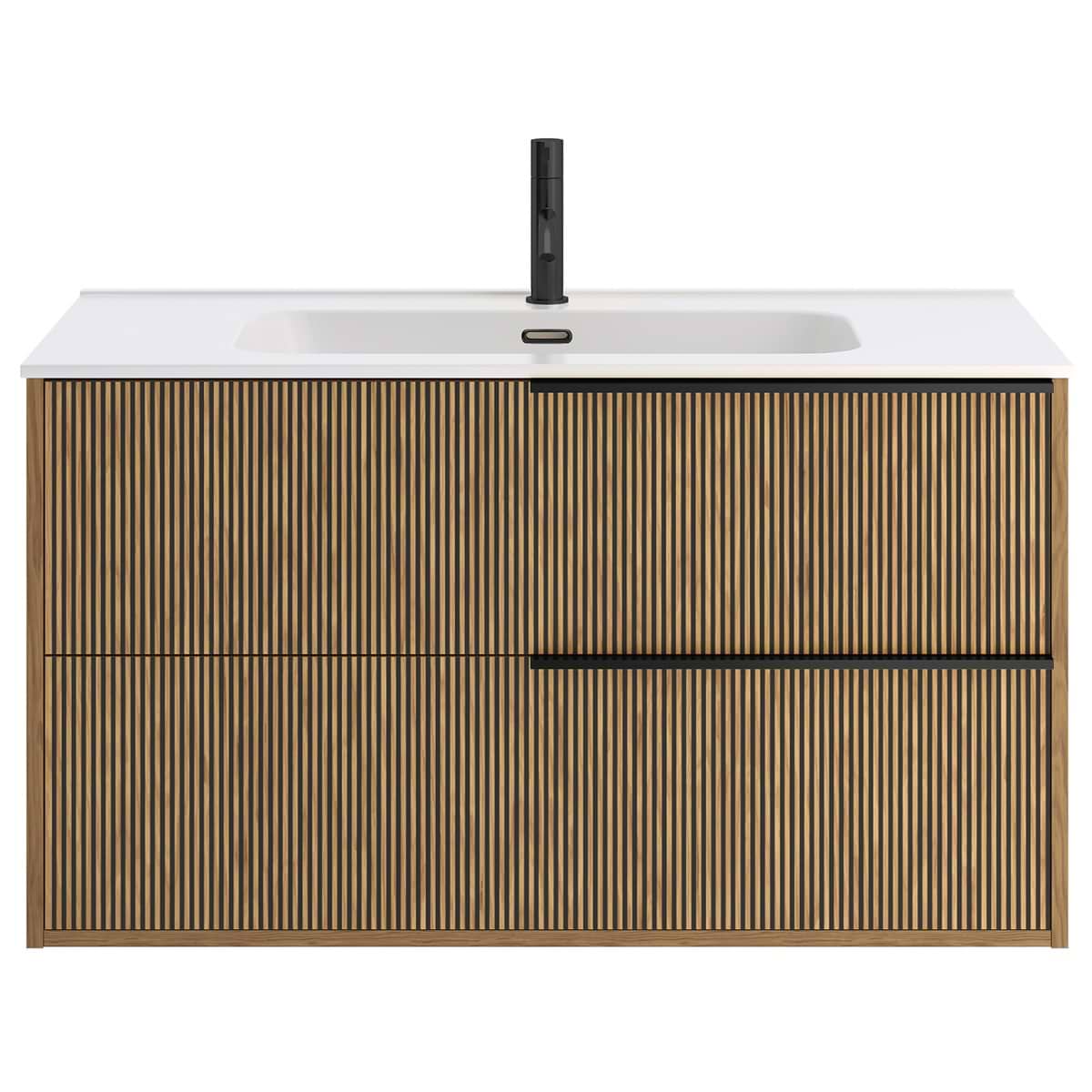 Soho Studio Kora Art Faux Fluted 40" Single Vanity with Integrated White Ceramic Top & Black Handles White and Black