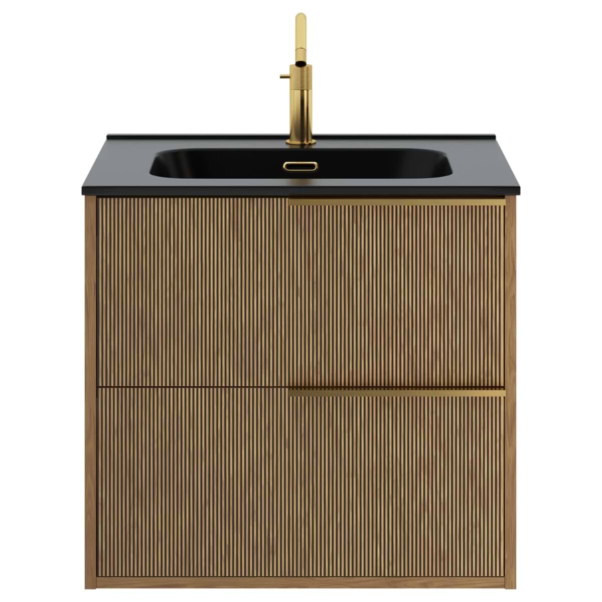 Soho Studio Kora Art Faux Fluted 24" Single Vanity with Integrated Black Ceramic Top & Gold Handles Black and Gold