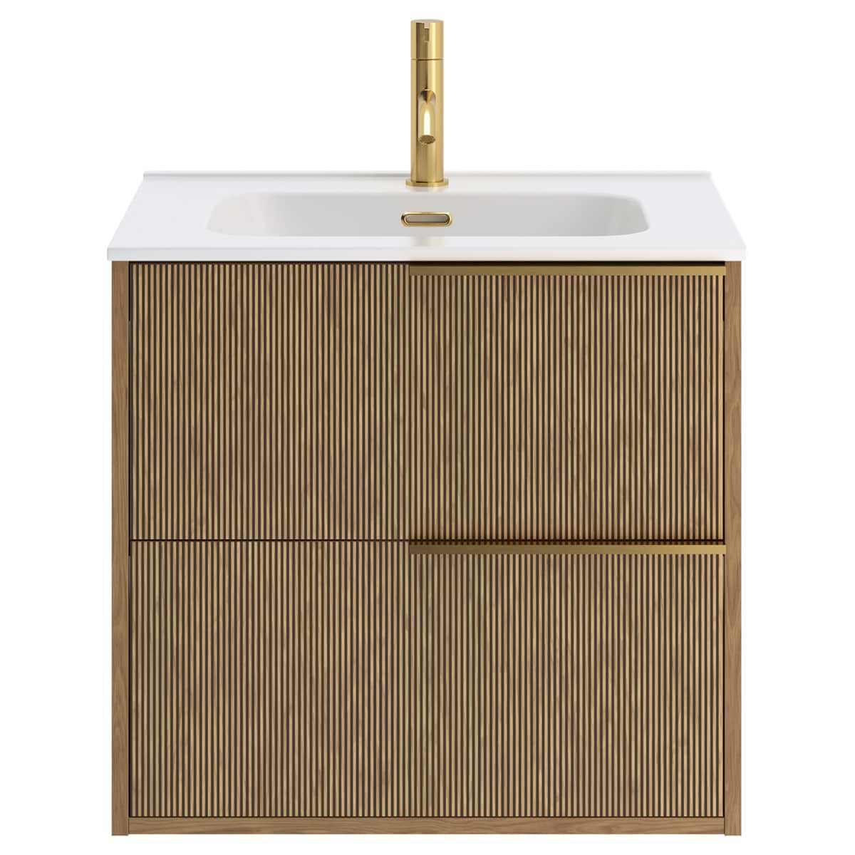 Soho Studio Kora Art Faux Fluted 24" Single Vanity with Integrated White Ceramic Top & Gold Handles White and Gold