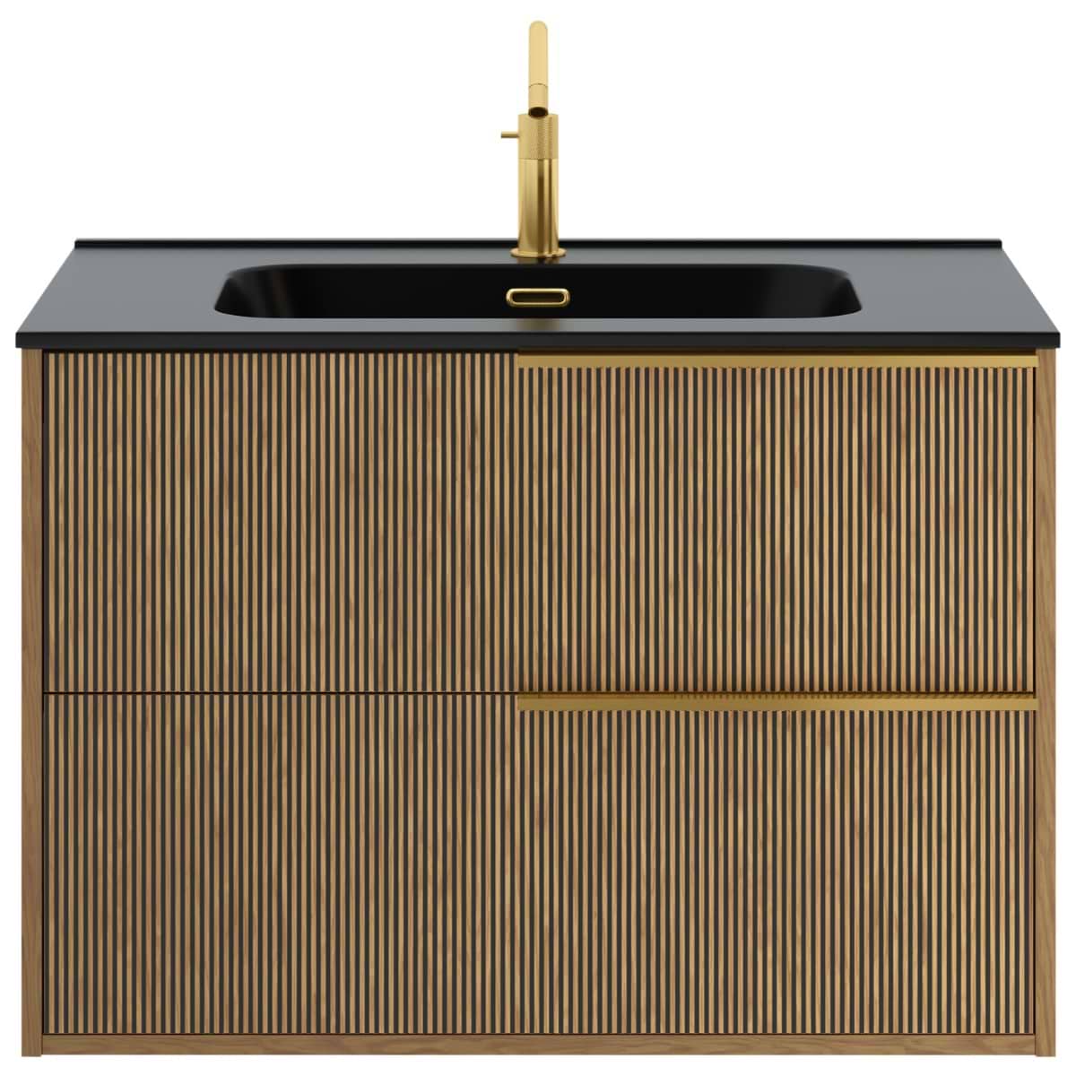Soho Studio Kora Art Faux Fluted 32" Single Vanity with Integrated Black Ceramic Top & Gold Handles Black and Gold